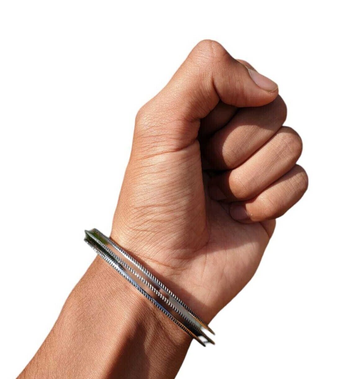 Stainless Steel Kara Sikh Bangle 3 Lines Ridged Edge Kada Singh Bracelet S26 NEW