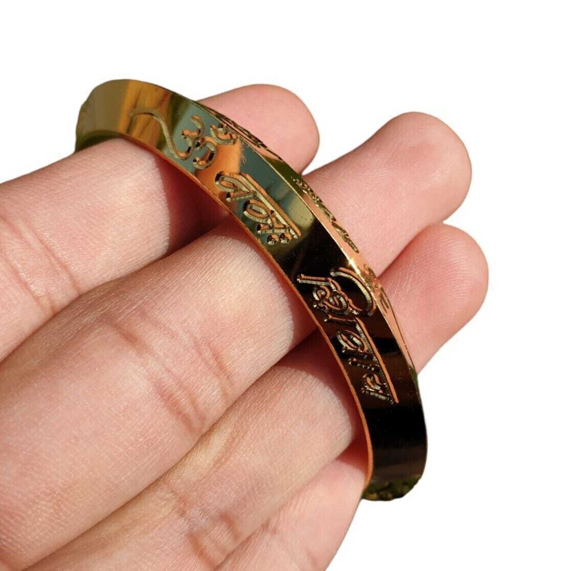 Gold Plated Kara Hindu Luck Bangle Om Namo Shivay Engraving Healing Bracelet S25