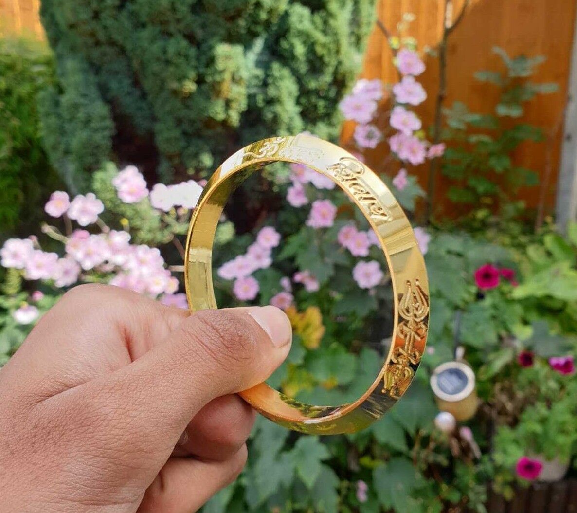 Gold Plated Kara Hindu Luck Bangle Om Namo Shivay Engraving Healing Bracelet S25