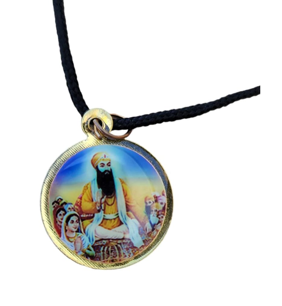 Guru Nanak Ji Baba Vadbhag Singh Sikh Round Pendant Black Evil Shield Thread MM1