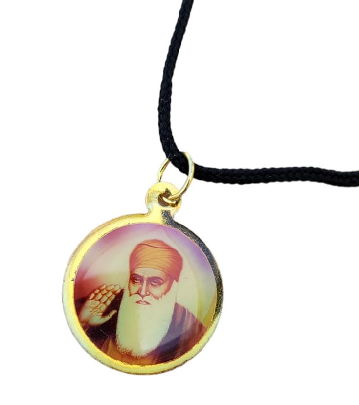 Guru Nanak Ji Baba Vadbhag Singh Sikh Round Pendant Black Evil Shield Thread MM1