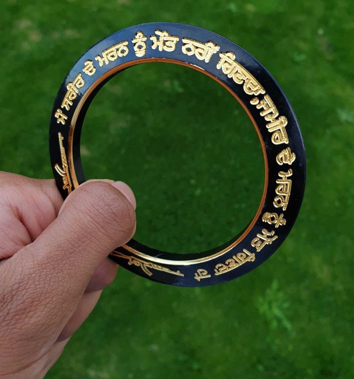Sant Bhindranwale Kara Gurmukhi Kada Gold Black Alloy Sikh Singh Bangle L21 NEW