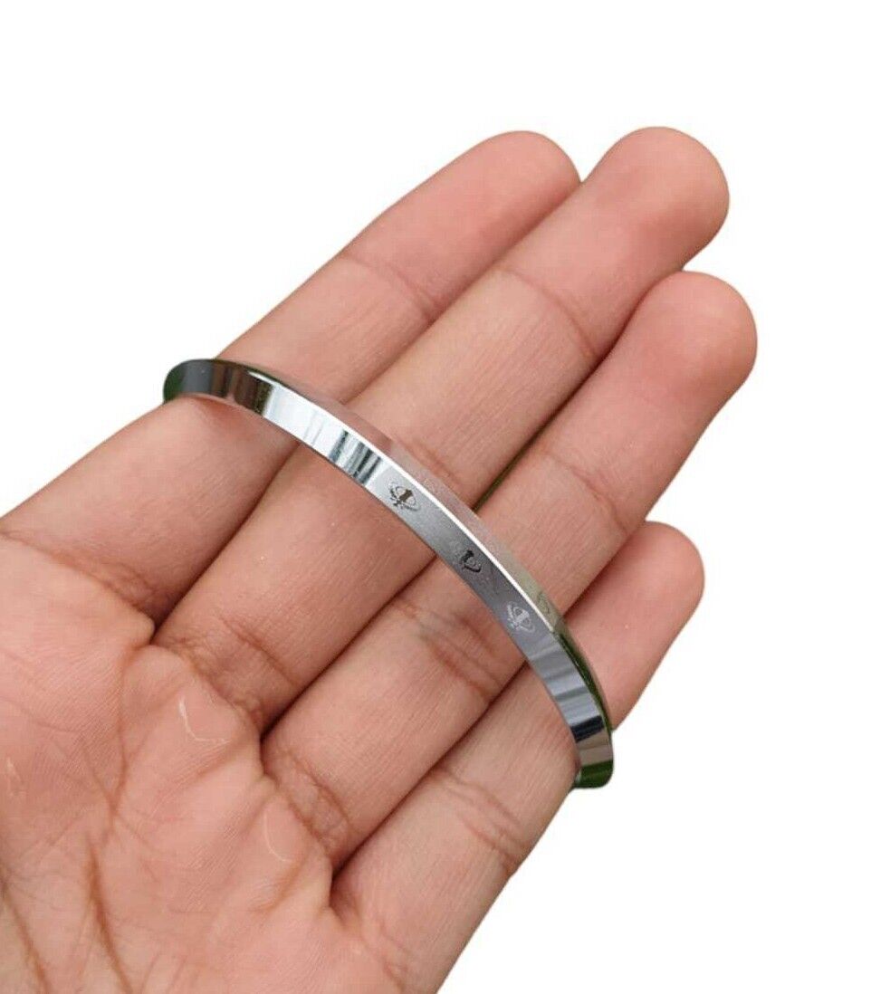Sikh Khanda Kara Laser Engraved Silver Plated Kada Singh Khalsa Bangle New CC33
