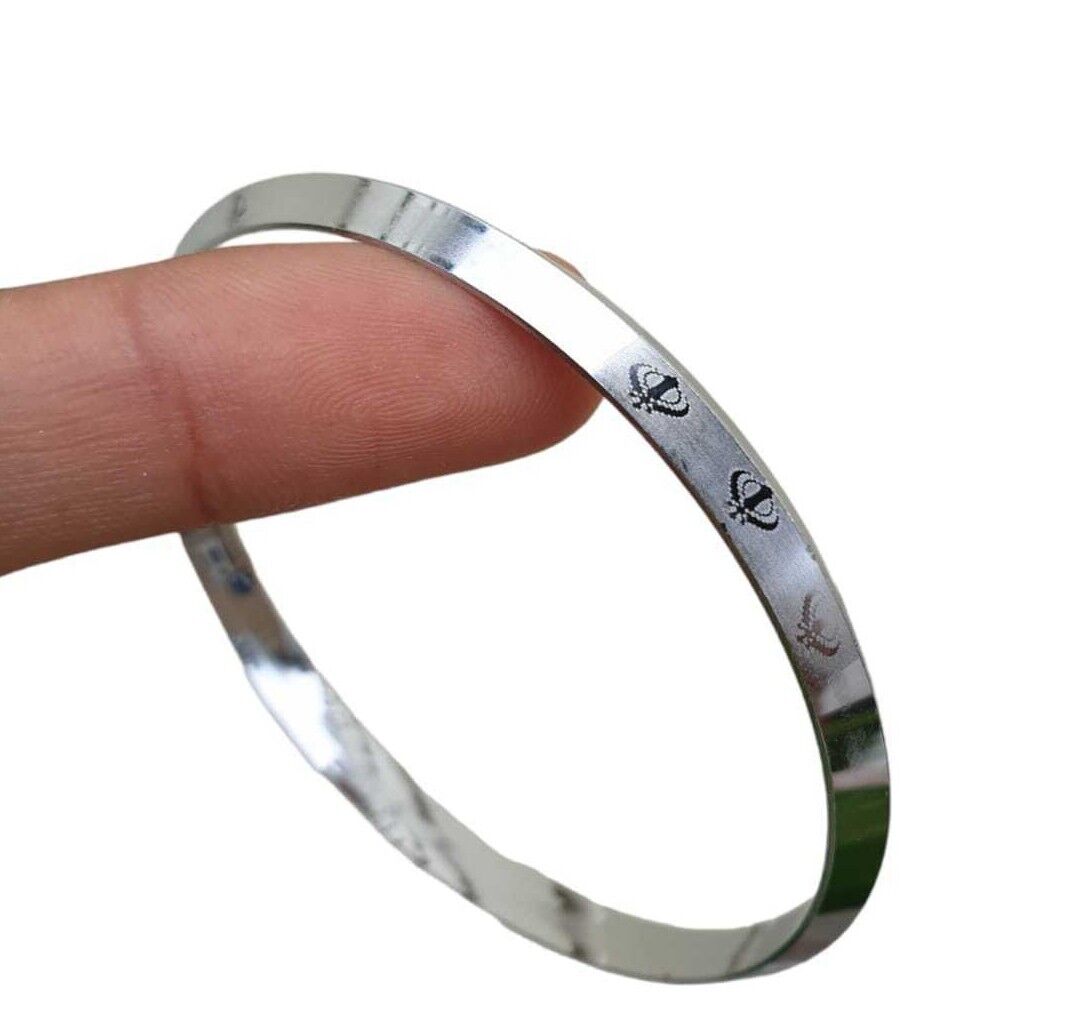 Sikh Khanda Kara Laser Engraved Silver Plated Kada Singh Khalsa Bangle New CC33