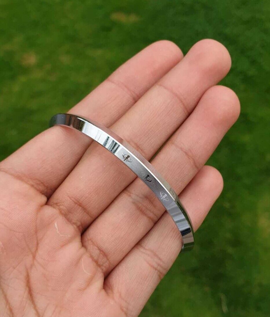 Sikh Khanda Kara Laser Engraved Silver Plated Kada Singh Khalsa Bangle New CC33