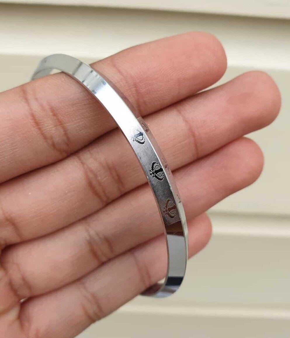Sikh Khanda Kara Laser Engraved Silver Plated Kada Singh Khalsa Bangle New CC33