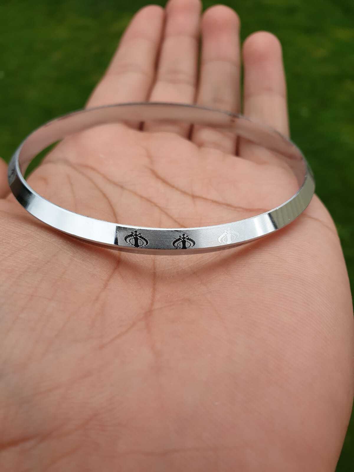 Sikh Khanda Kara Laser Engraved Silver Plated Kada Singh Khalsa Bangle New CC33