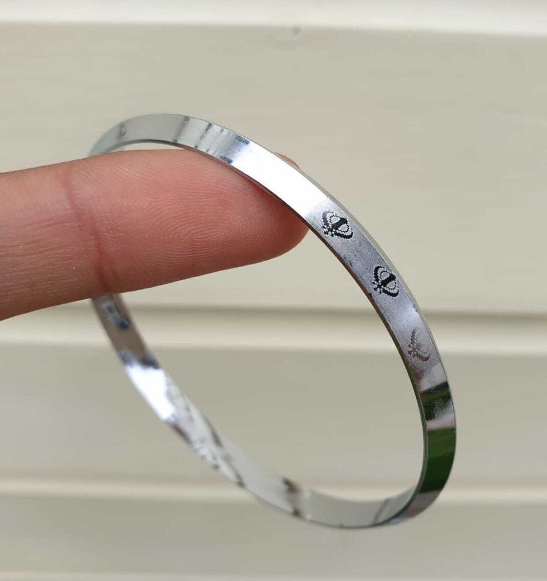 Sikh Khanda Kara Laser Engraved Silver Plated Kada Singh Khalsa Bangle New CC33