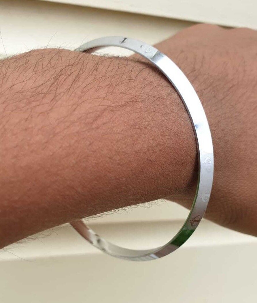 Sikh Khanda Kara Laser Engraved Silver Plated Kada Singh Khalsa Bangle New CC33