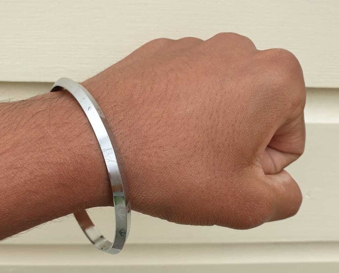 Sikh Khanda Kara Laser Engraved Silver Plated Kada Singh Khalsa Bangle New CC33
