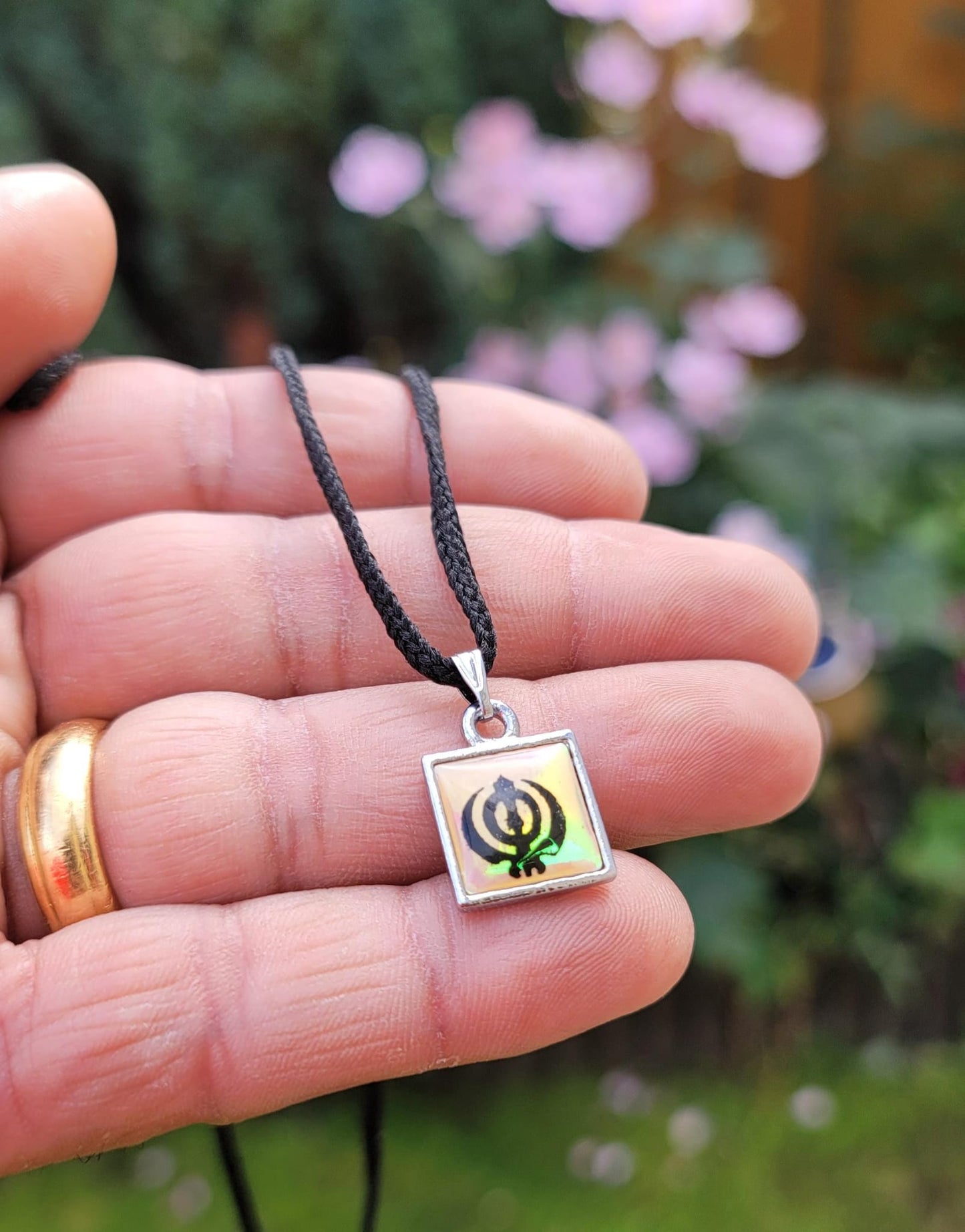 Small Punjabi Sikh Singh Khanda Square Pendant black thread necklace Locket LL32