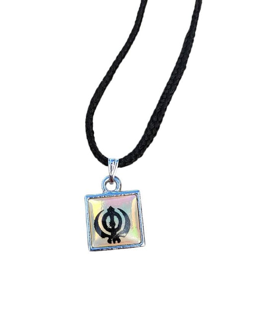 Small Punjabi Sikh Singh Khanda Square Pendant black thread necklace Locket LL32