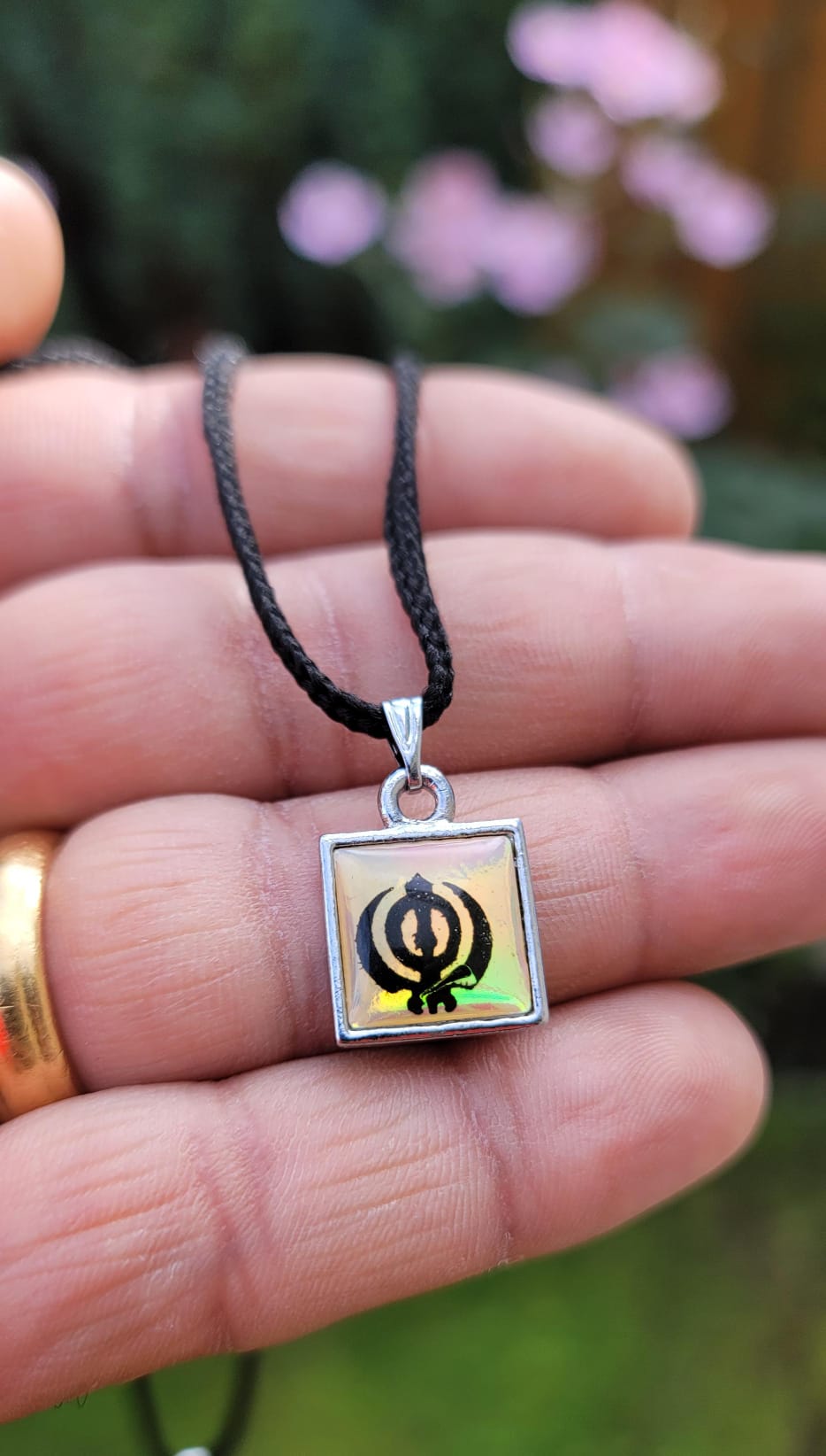 Small Punjabi Sikh Singh Khanda Square Pendant black thread necklace Locket LL32