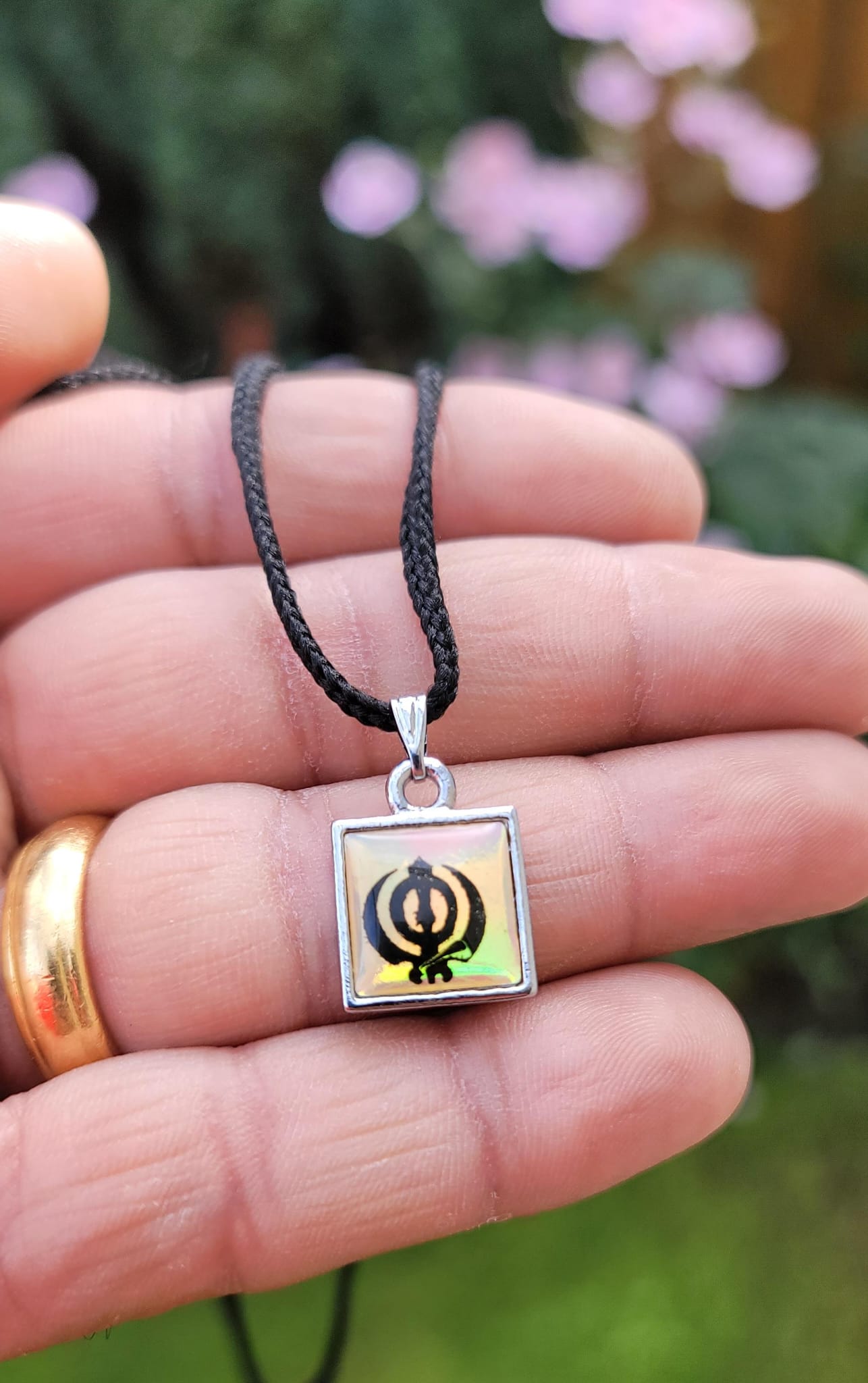 Small Punjabi Sikh Singh Khanda Square Pendant black thread necklace Locket LL32
