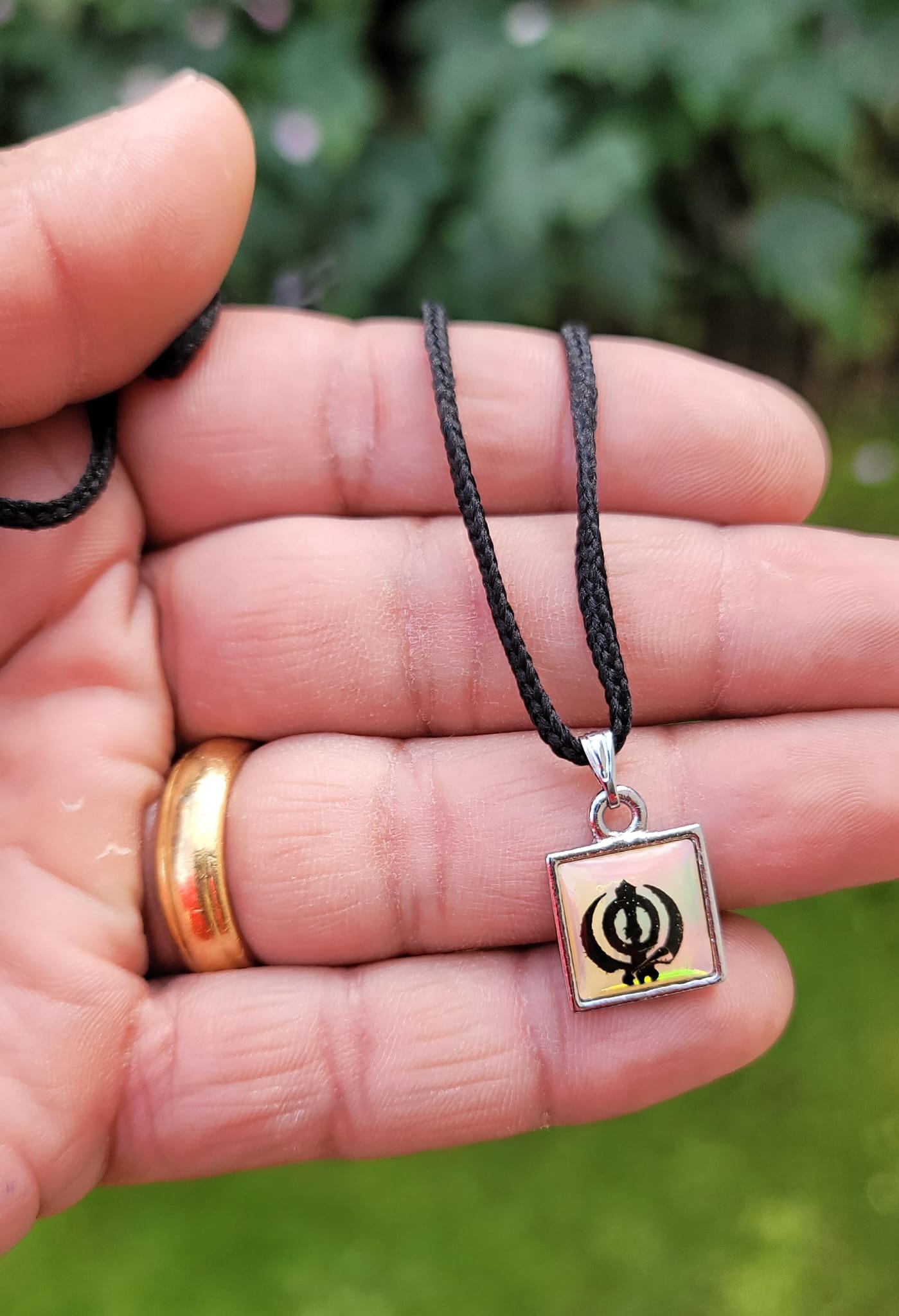 Small Punjabi Sikh Singh Khanda Square Pendant black thread necklace Locket LL32