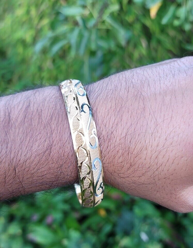 Designer kara Two Tone Bracelet Silver Gold Plated Sikh Kada Khalsa Bangle DD29