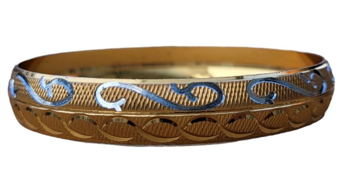 Designer kara Two Tone Bracelet Silver Gold Plated Sikh Kada Khalsa Bangle DD29