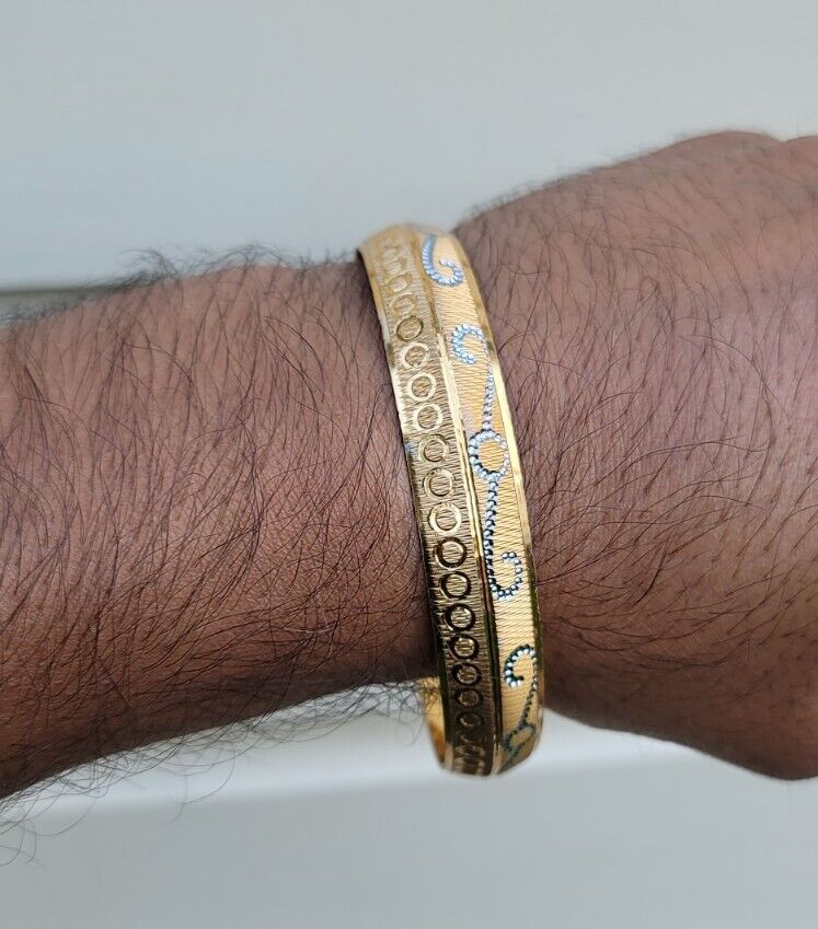 Designer kara Two Tone Bracelet Silver Gold Plated Sikh Kada Khalsa Bangle DD28