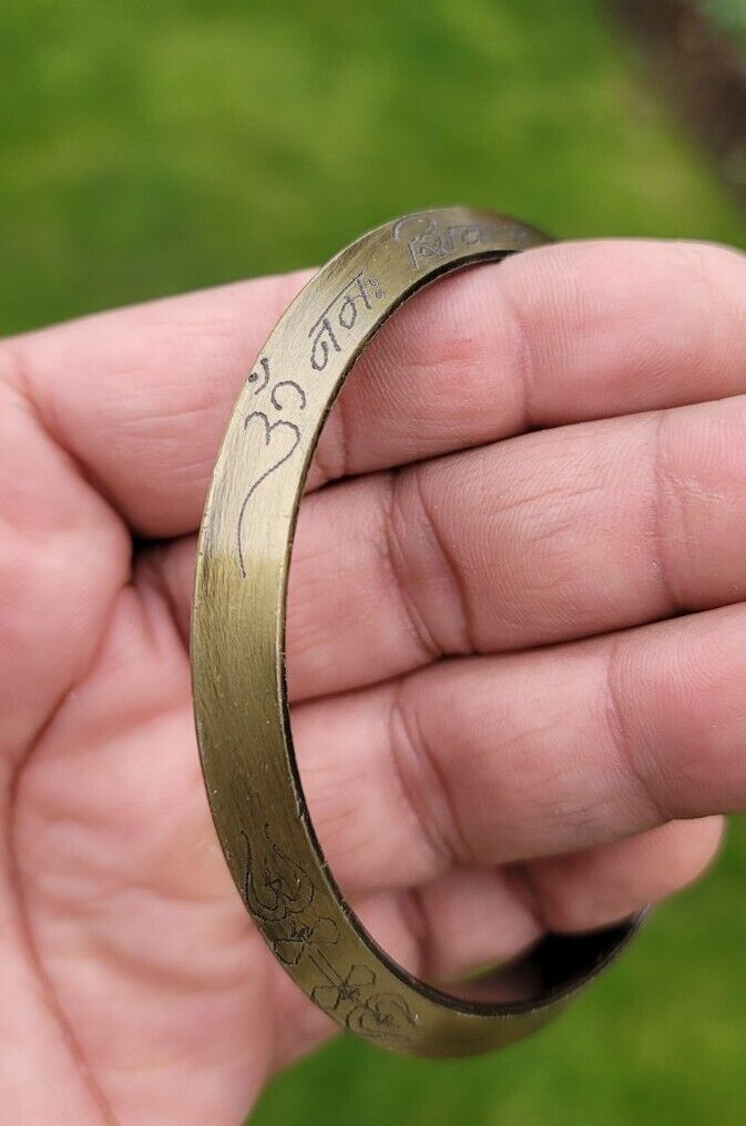 Antique Gold Plated Kara Hindu Bangle Om Namo Shivay Kada Healing Bracelet BB20