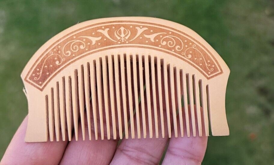 Sikh Comb Wooden Kanga Singh Kaur Kakar Khalsa 1 of 5 Ks Khanda engraved New PP3G