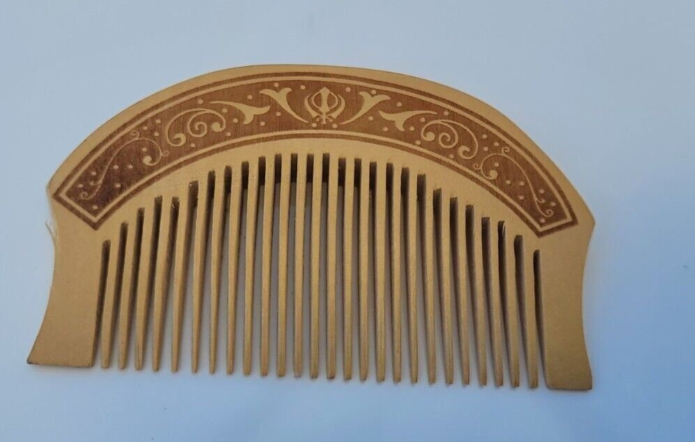 Sikh Comb Wooden Kanga Singh Kaur Kakar Khalsa 1 of 5 Ks Khanda engraved New PP3G
