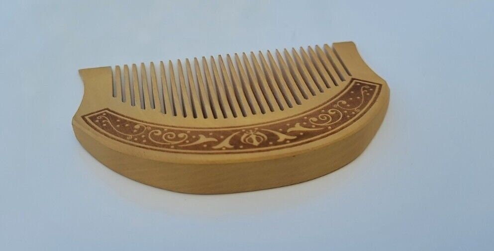 Sikh Comb Wooden Kanga Singh Kaur Kakar Khalsa 1 of 5 Ks Khanda engraved New PP3G