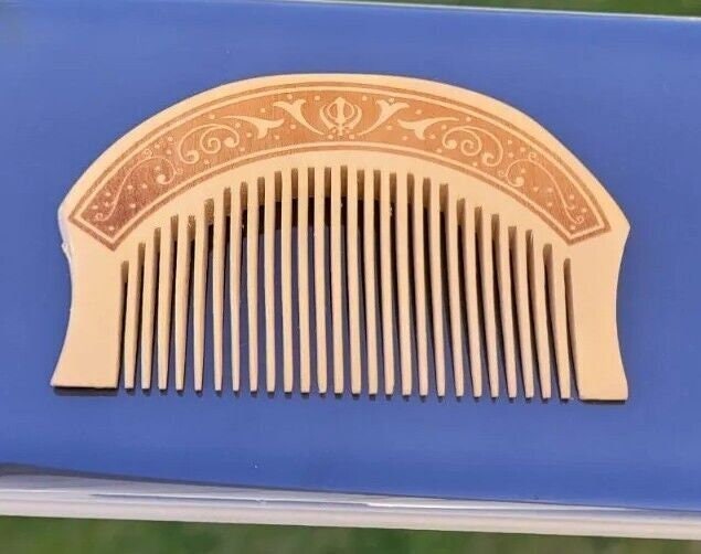 Sikh Comb Wooden Kanga Singh Kaur Kakar Khalsa 1 of 5 Ks Khanda engraved New PP3G