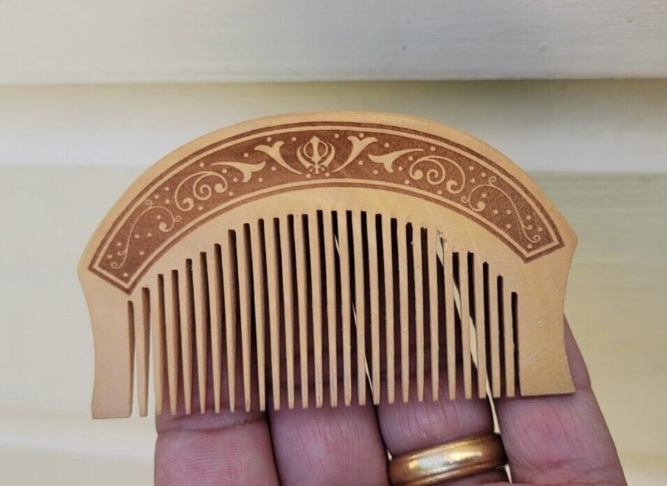 Sikh Comb Wooden Kanga Singh Kaur Kakar Khalsa 1 of 5 Ks Khanda engraved New PP3G