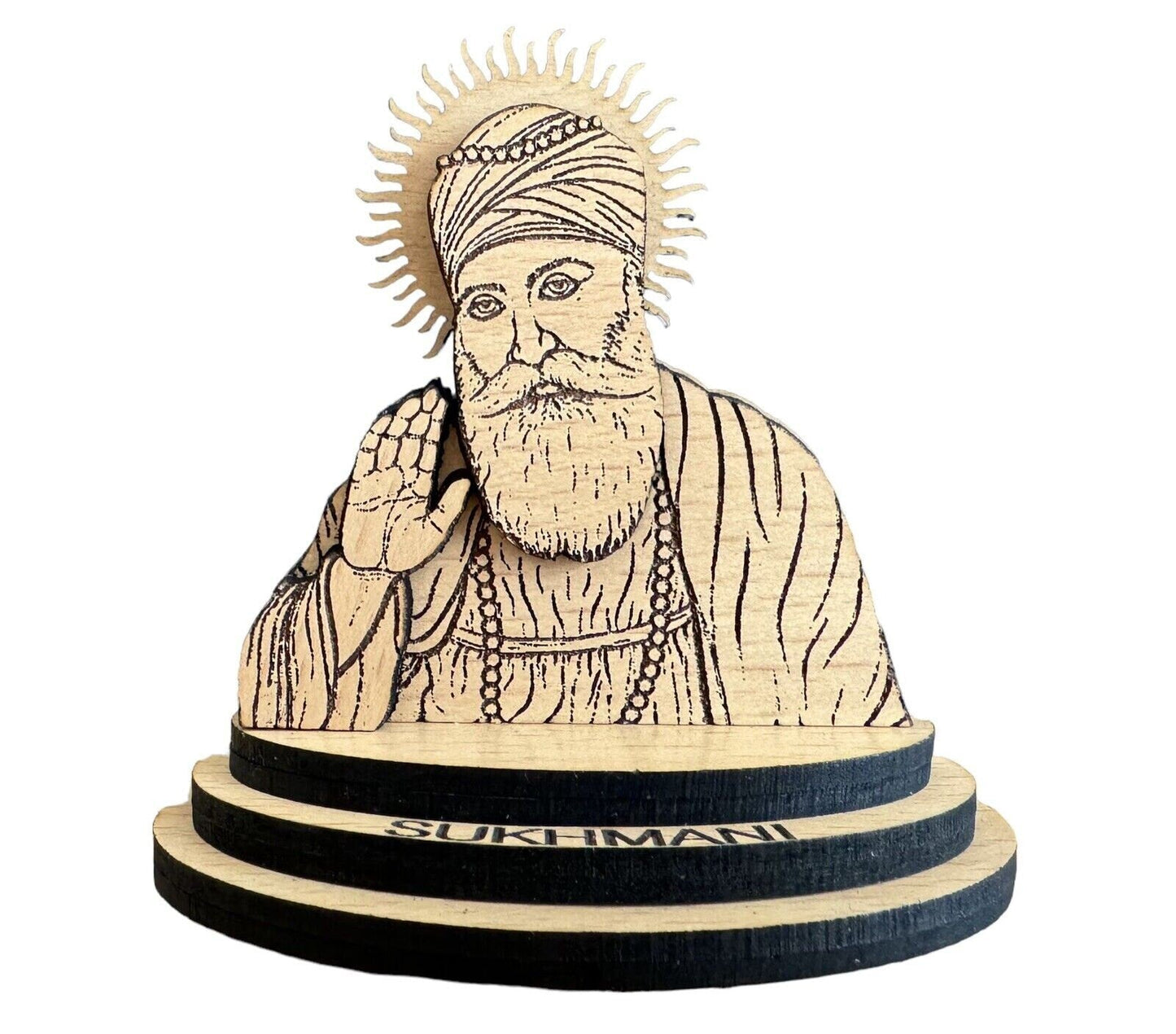 Sikh Guru Nanak Dev Ji Wood Carved Photo Portrait Sikh Desktop Stand Blessing OF