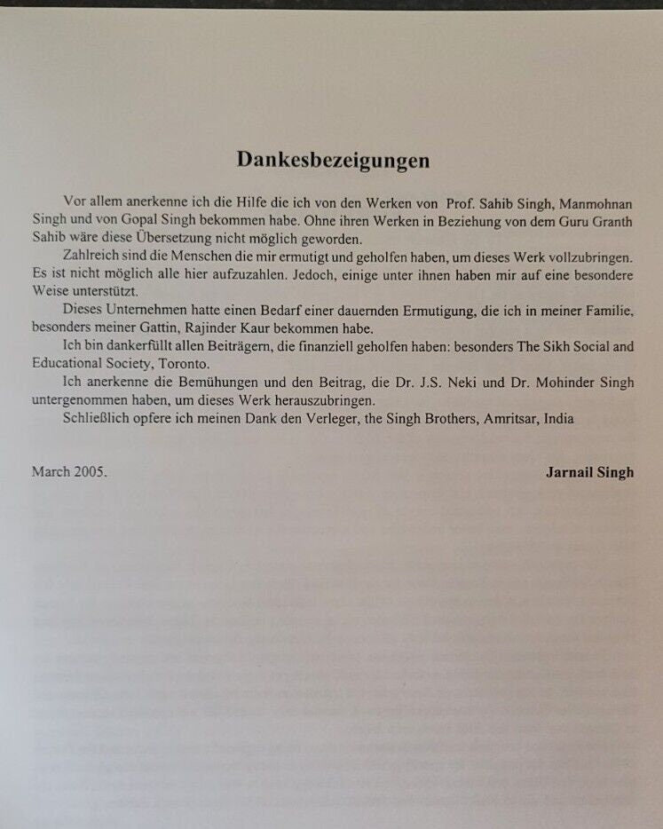 Sri Guru Granth Sahib Ji in German Translation four Volumes Sanchia Complete Set