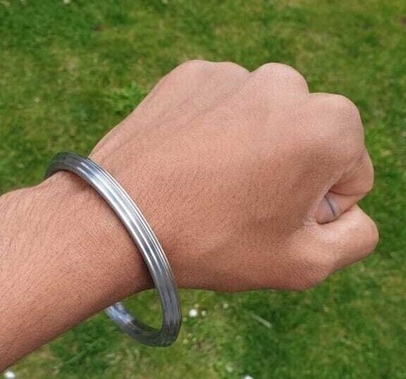 Sarbloh Iron Kara Five Lines Design Sikh Kada Singh Kaur Khalsa Bangle CC31 NEW