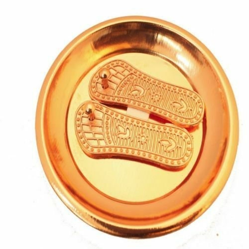 Auspicious copper finish ma goddess laxmi charan paduka slipper talisman amulet