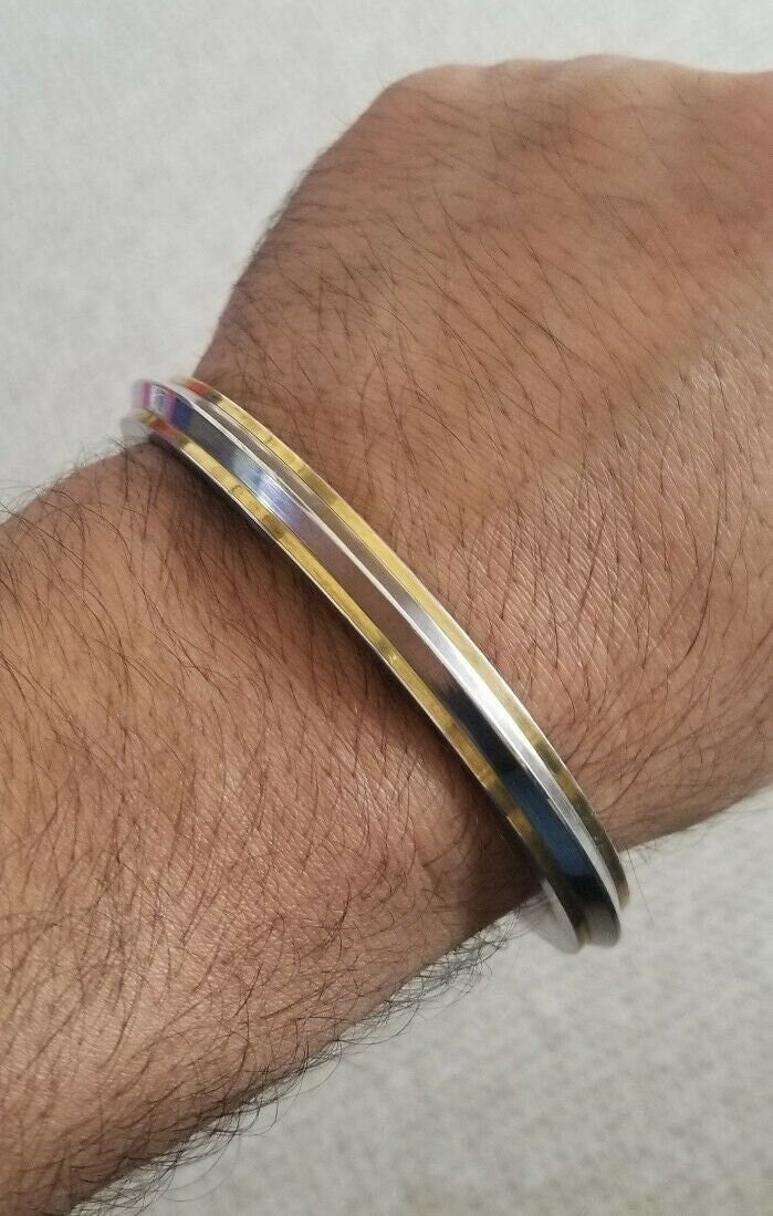 Stunning stainless steel two brass lines one edge plain sikh kaur singh kara m2