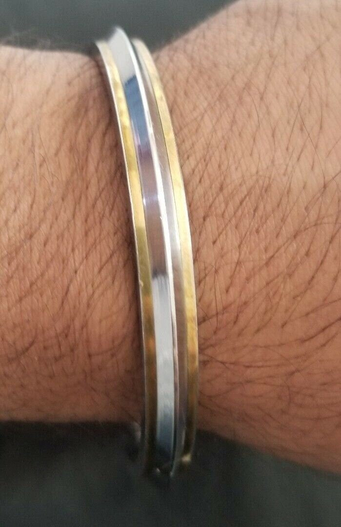 Stunning stainless steel two brass lines one edge plain sikh kaur singh kara m2