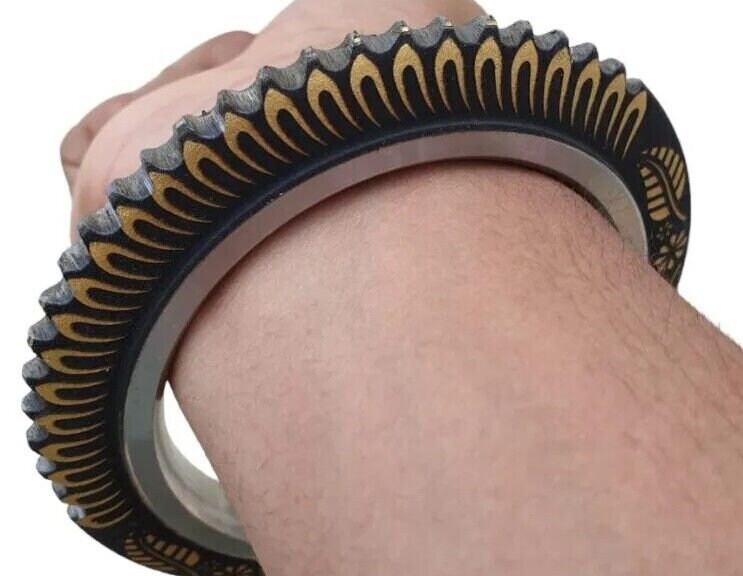 Sarbloh Tooth Kara Floral design Chakri Karha Punjabi Kada Sikh Singh Bangle N10R
