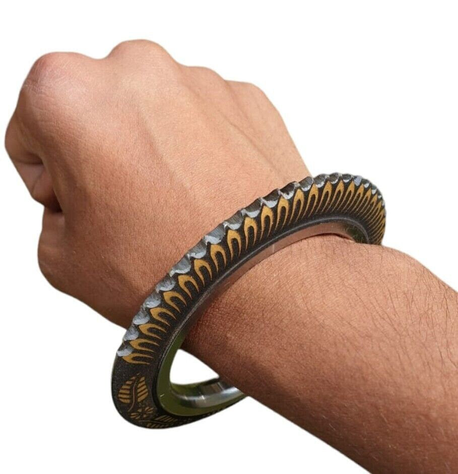 Sarbloh Tooth Kara Floral design Chakri Karha Punjabi Kada Sikh Singh Bangle N10R
