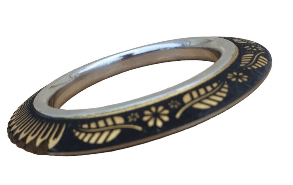 Sarbloh Tooth Kara Floral design Chakri Karha Punjabi Kada Sikh Singh Bangle N10R