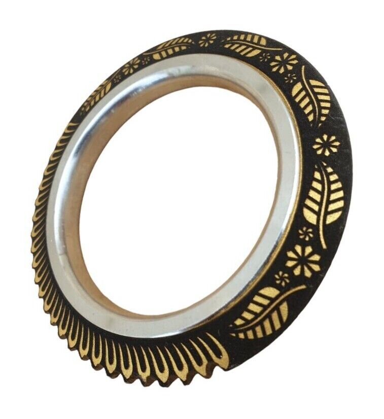 Sarbloh Tooth Kara Floral design Chakri Karha Punjabi Kada Sikh Singh Bangle N10R