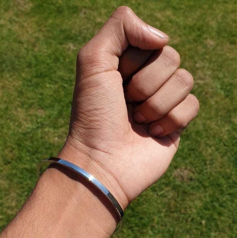 Sikh Kara Stainless Steel Bangle Singh Kaur Punjabi Smooth Flat Thin Kada Khalsa Y12G