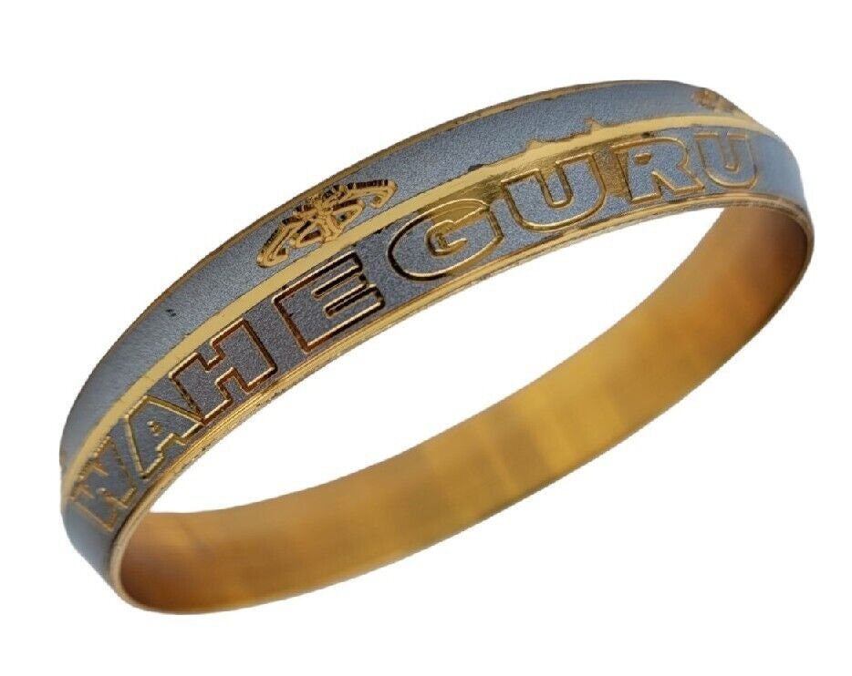 Khanda Waheguru Kara Gold Silver Plated Kada Sikh Singh Kaur Khalsa Bangle AA13