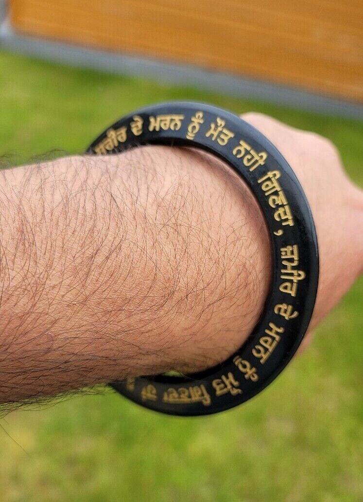 Sant Bhindranwale Kara Gurmukhi Black Gold Sarbloh Kada Sikh Singh Bangle EE12G