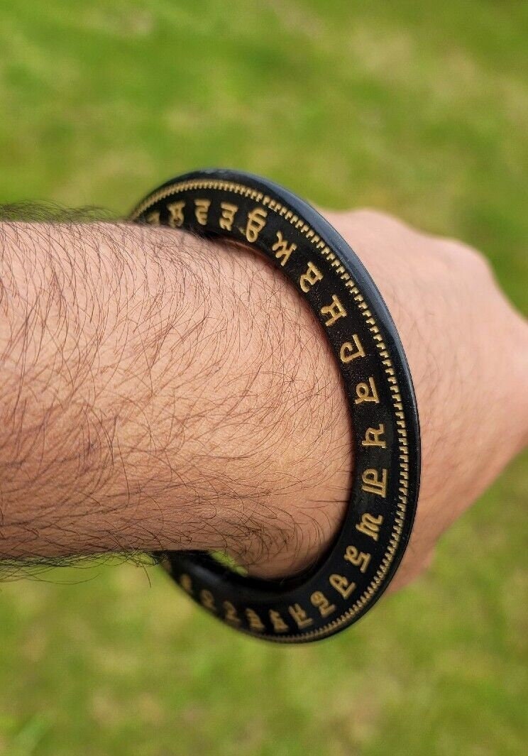 Sant Bhindranwale Kara Gurmukhi Black Gold Sarbloh Kada Sikh Singh Bangle EE12G