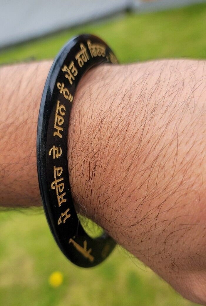 Sant Bhindranwale Kara Gurmukhi Black Gold Sarbloh Kada Sikh Singh Bangle EE12G