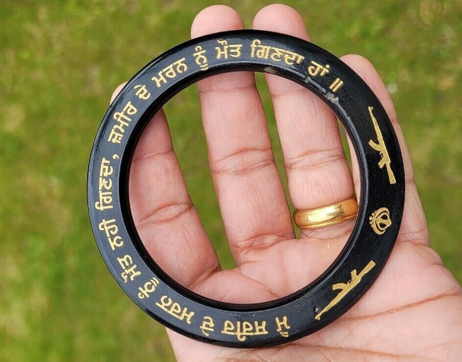 Sant Bhindranwale Kara Gurmukhi Black Gold Sarbloh Kada Sikh Singh Bangle EE12G