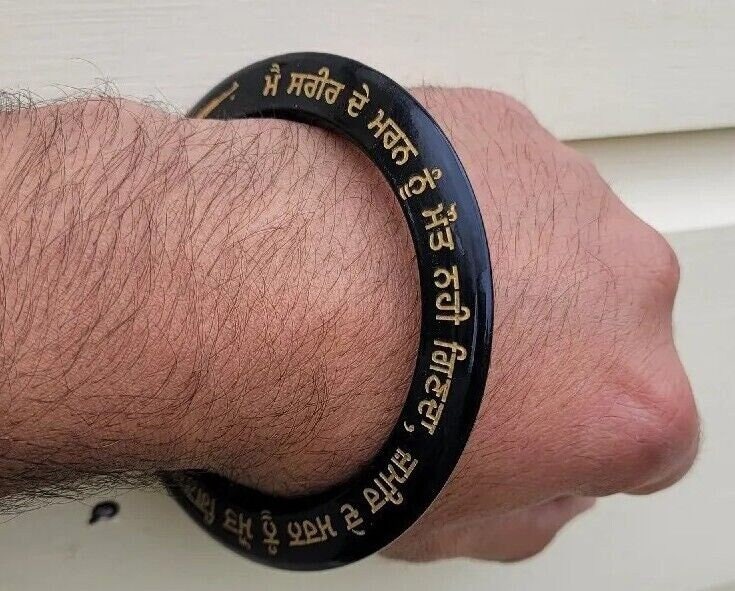 Sant Bhindranwale Kara Gurmukhi Black Gold Sarbloh Kada Sikh Singh Bangle EE12G