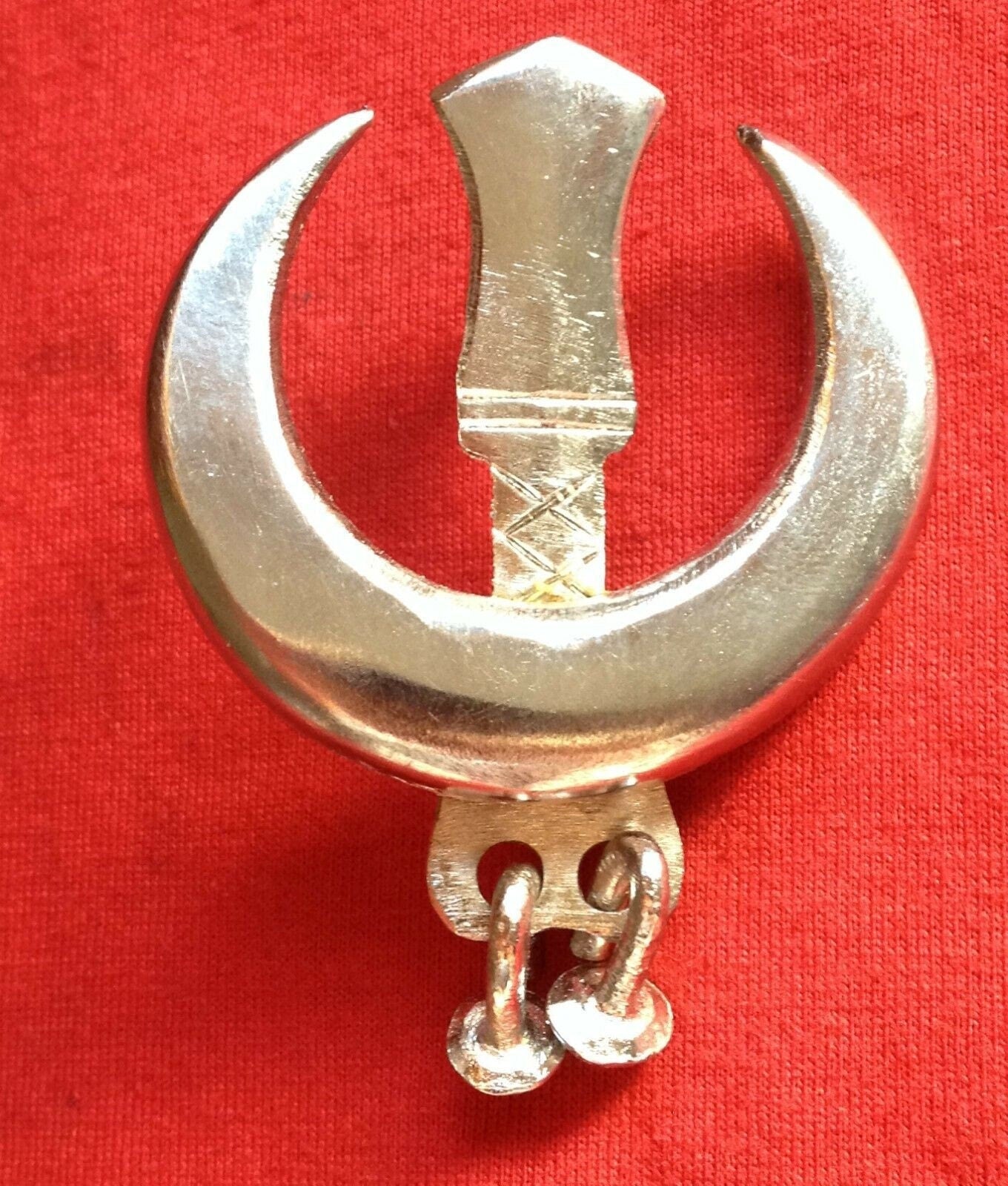 Sikh Sarbloh Chand Pin Hand Made Tora Punjabi khanda Pin brilliant finish AAAF