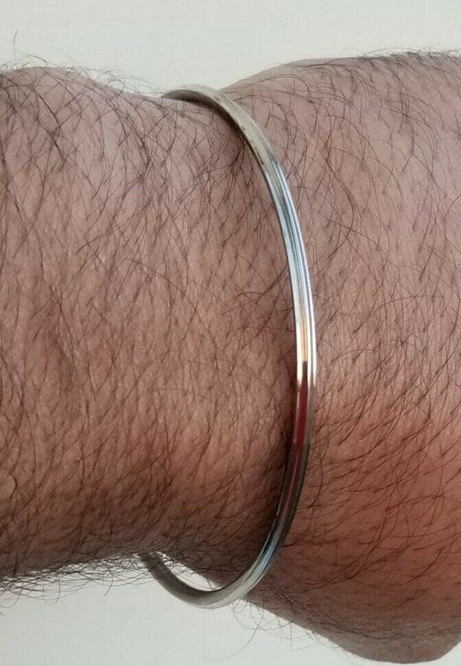 Stainless Steel Kara Silver Colour Thin Sikh Kada Singh Kaur Khalsa Bangle T3 UK