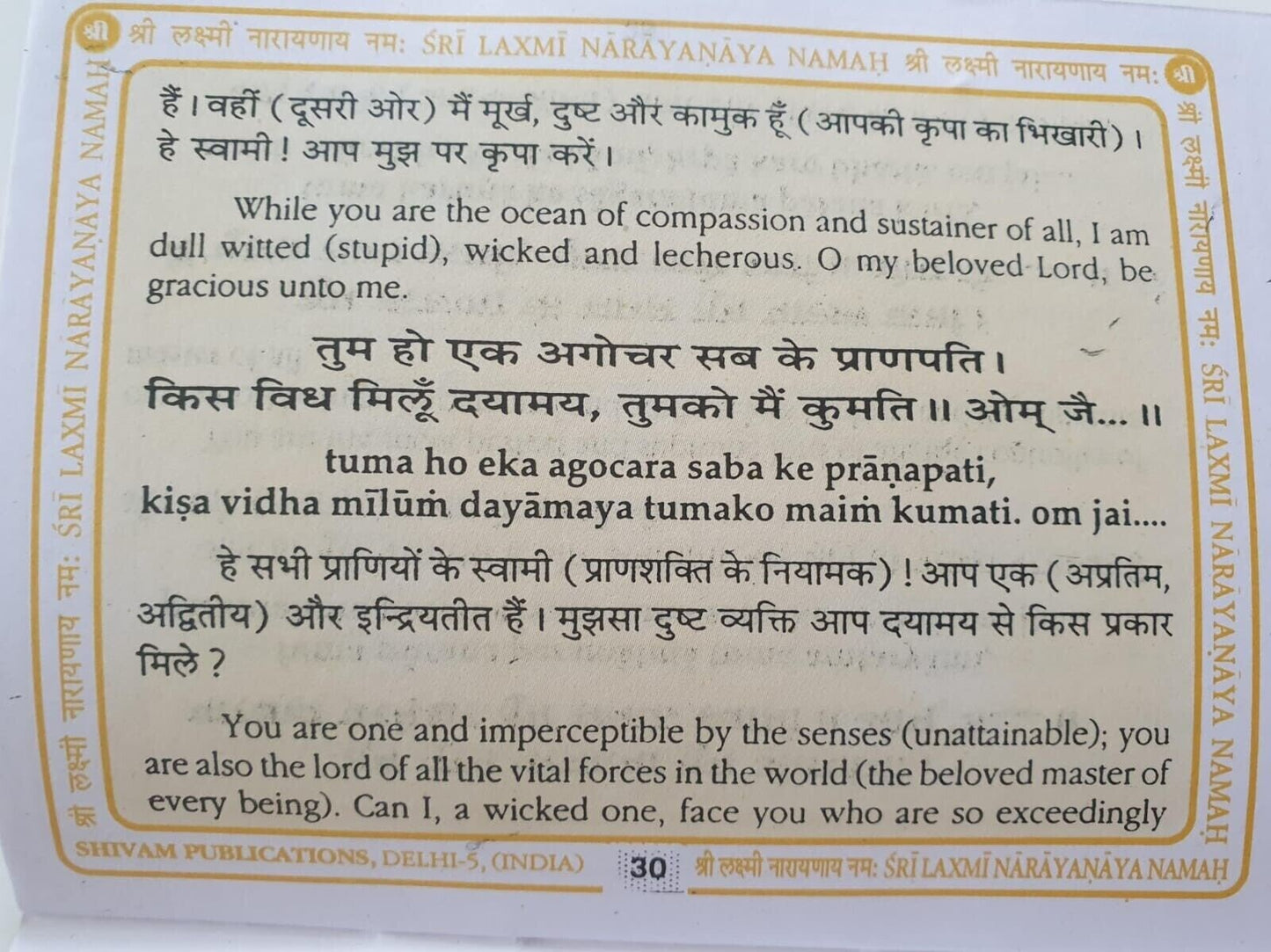 Shri Vishnu Chalisa Hindu Evil Eye Protection Good Luck Book Hindi English GG23