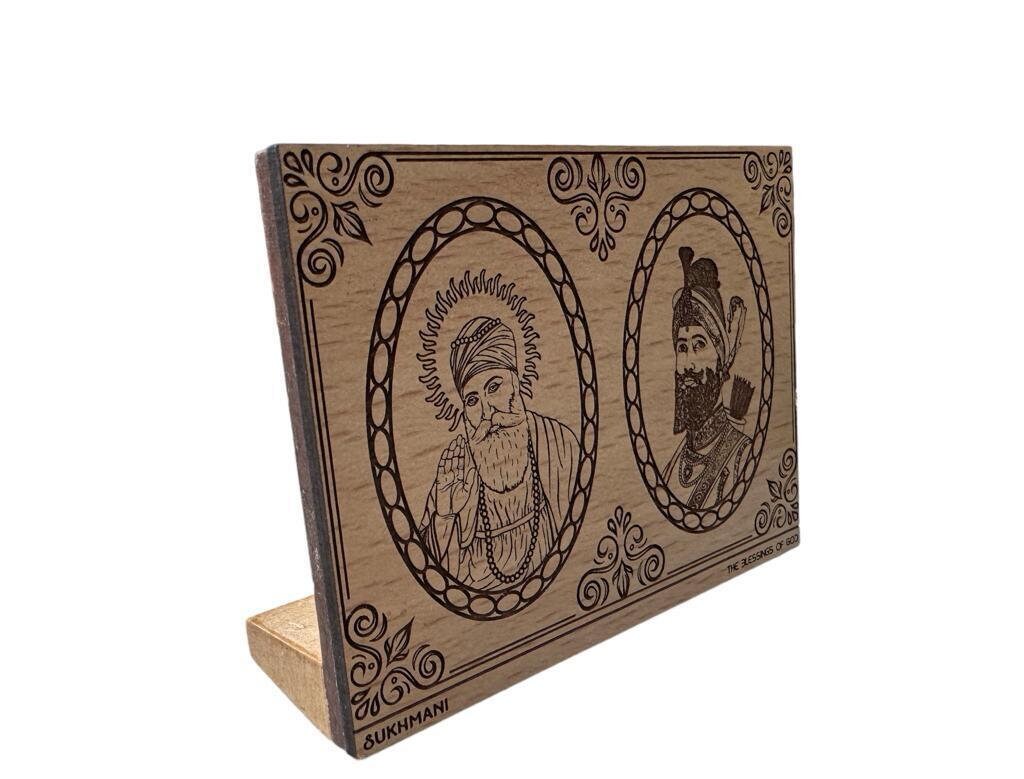 Sikh Wood Engarved Guru Nanak Gobind Singh Ji Ardas Souvenir Car Dasboard OF23