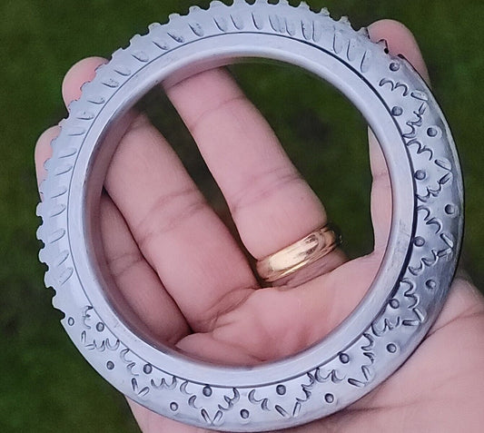 Sarbloh Toothing Edge Chakri Kara Floral Engraved Heavy Kada Sikh Khalsa Bangle Pure Iron OG4 New